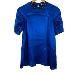 Zara blue cotton ruched sleeve silky short sleeve blouse top NWT sz XS night out